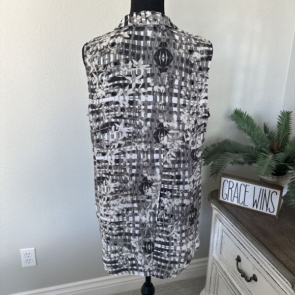 Apt. 9 Women's Blouse Size Large Sleeveless Button Up Collar Geometric Print Y2K - Picture 6 of 12